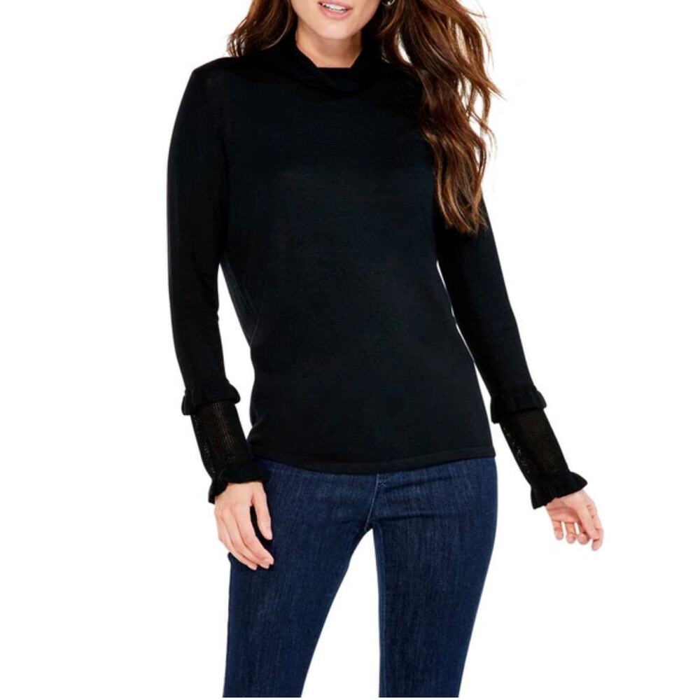 Nic + Zoe NWT Black Ruffled Cuff Long Sleeve Turtleneck Sweater Tee Size XS
